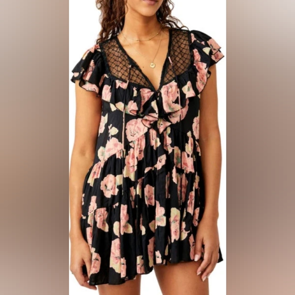 Free People Tilly Print Tunic Dress/Black Combo